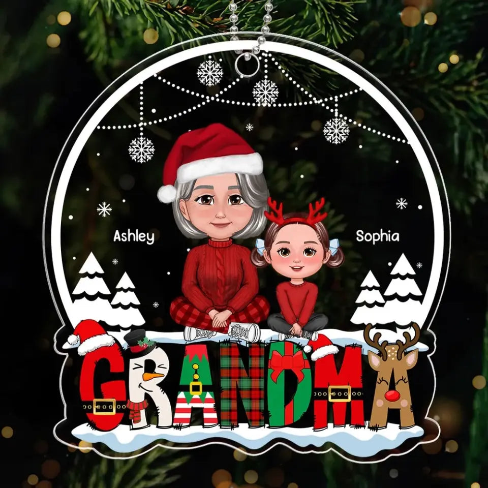 Grandma Grandkids Crossed Legs Sitting On Text Personalized Acrylic Ornament