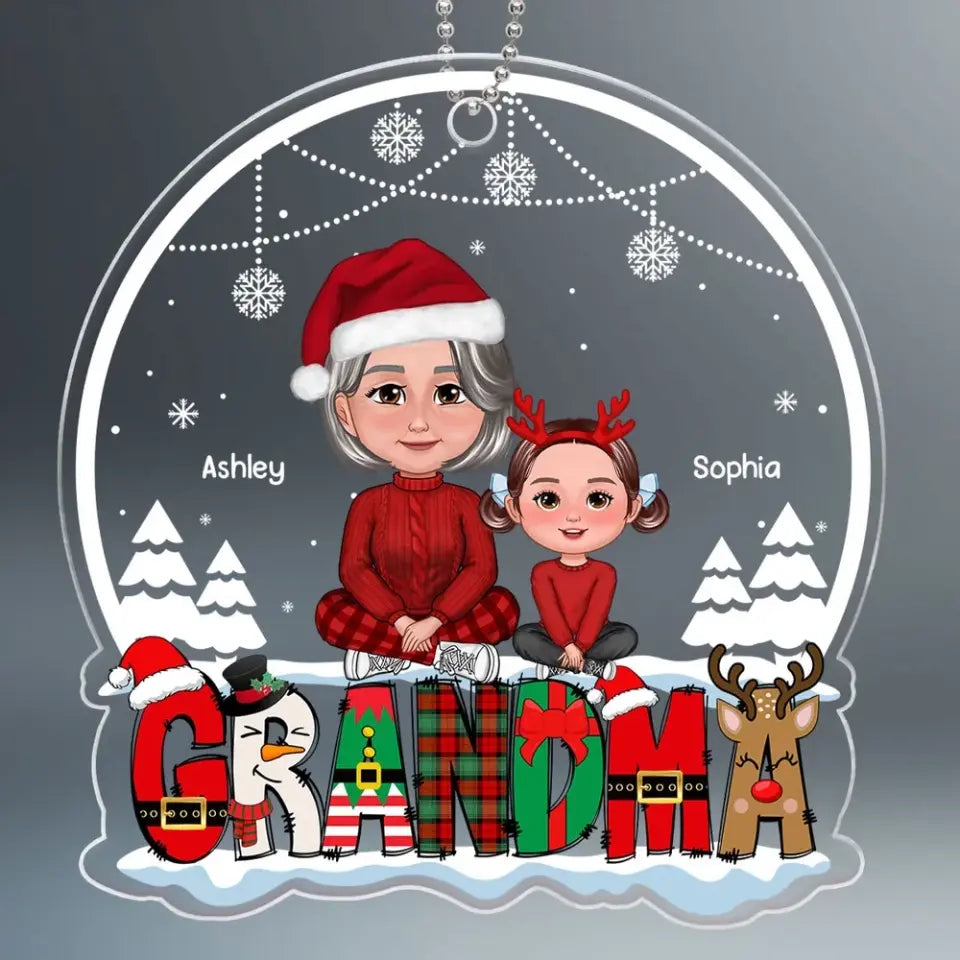 Grandma Grandkids Crossed Legs Sitting On Text Personalized Acrylic Ornament