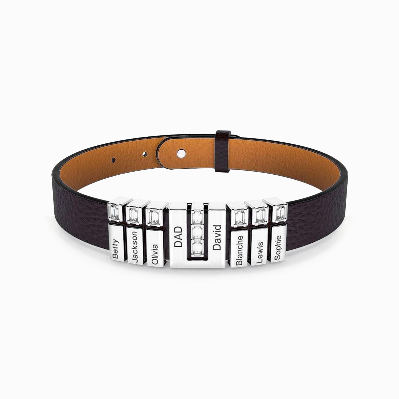 Father's Day Gift Adjustable Leather U Bracelet With Personalized Diamond Beads